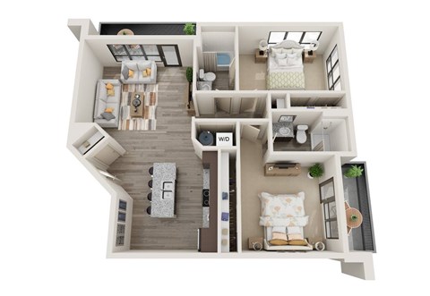 Floor plan for 2 beds, 2 baths, 1089 sqft